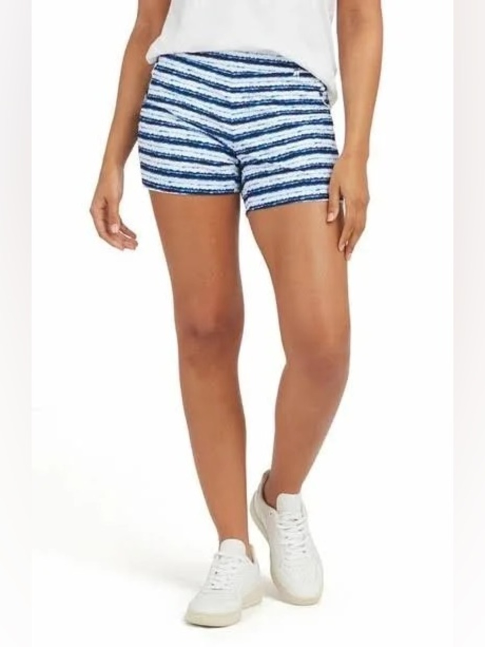 Spanx Sunshine 6" Shorts Small Blue Painted Stripe Summer Beach UPF 50+